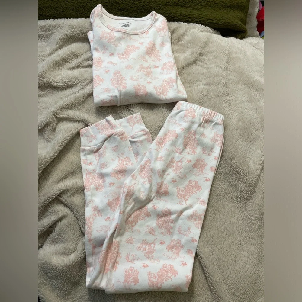EUC Janie and Jack White with Pink Floral Pajama Set